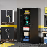 AFAIF Metal Garage Cabinets, 72" Tall Locking Storage Cabinets with 2 Doors and 5 Adjustable Shelves, Steel Utility Tool Cabinet, Black Lockable AFAIF
