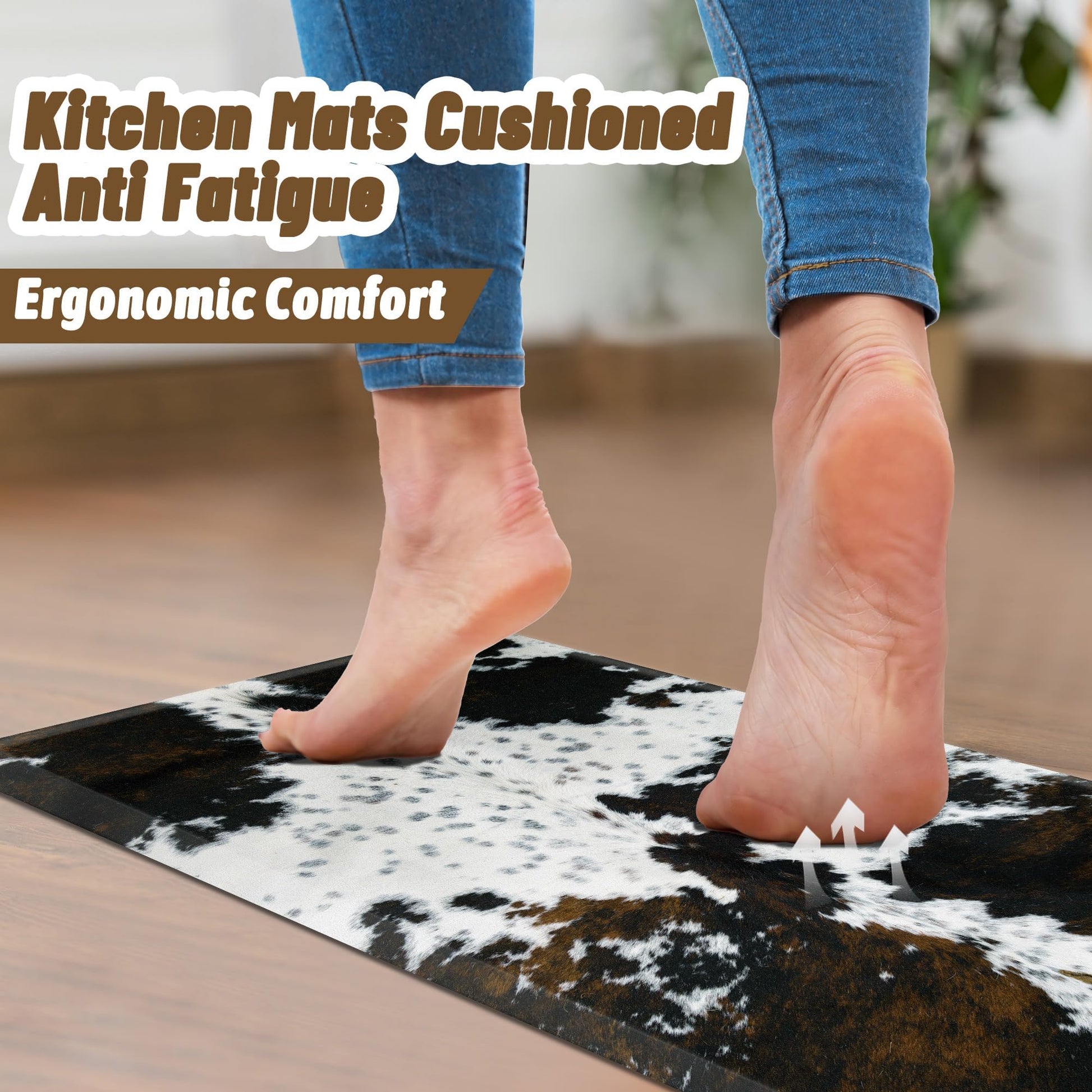 Tyrot Cowhide Kitchen Mat Cushioned Anti Fatigue - 1/2 Inch Thick Western Cow Kitchen Mats for Floor, Non Slip PVC Waterproof Standing Desk Ergonomic - WoodArtSupply