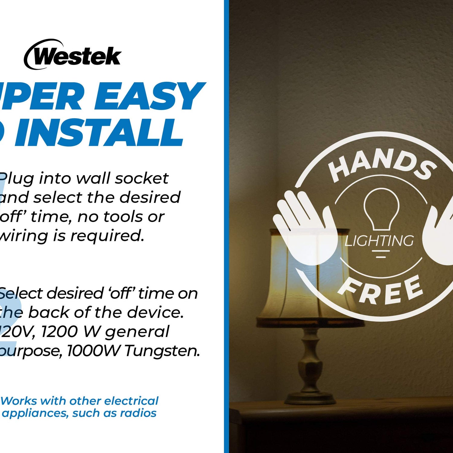 Westek Plug In Motion Sensor Outlet Light Control, 2 Pack - Indoor Motion Sensor Device Activates Lights When Motion is Detected - Ideal for Dark Westek