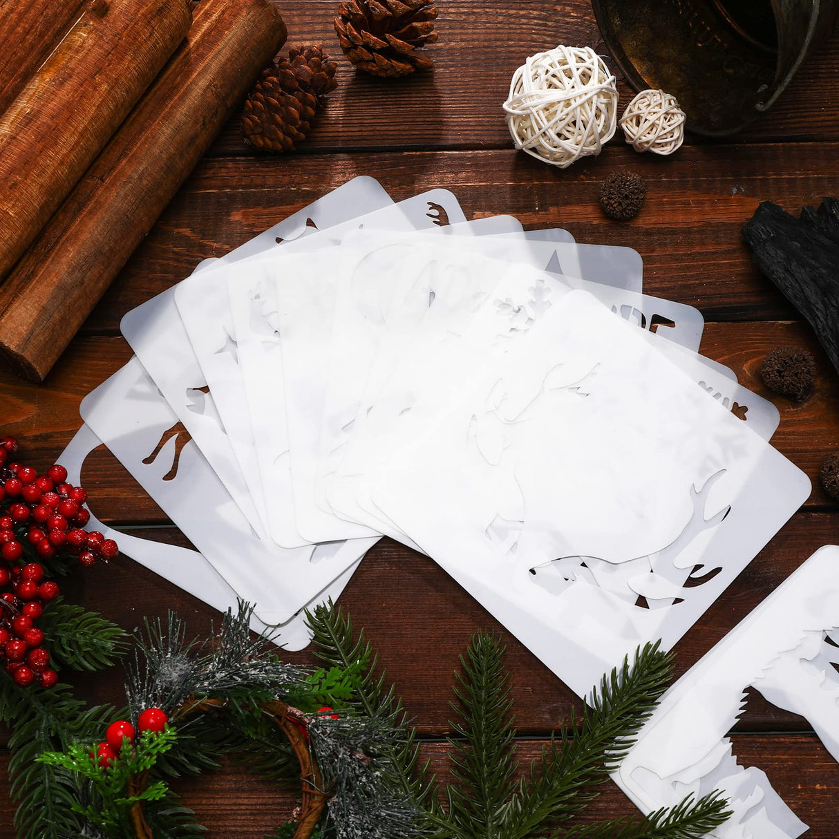 20 Pieces Stencil Template for Painting Reusable Animal Plant Spring Summer Winter DIY Christmas Stencils for Painting on Wood Wall Home Decor Outus