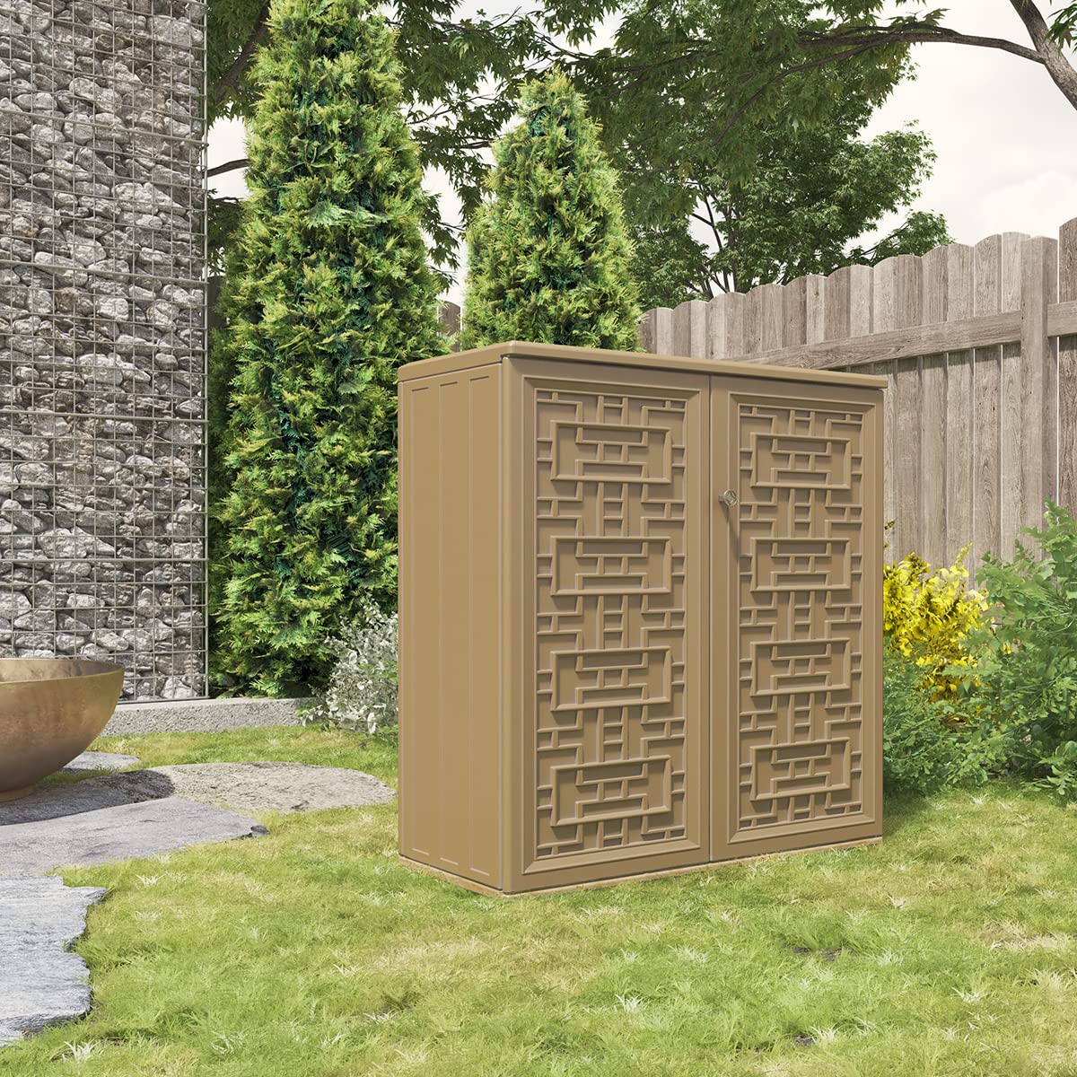 Mrosaa Outdoor Storage Cabinet Waterproof with 1 Shelf, Resin Outdoor Storage Box for Patio/Garden/Backyard/Home, Size 34.3''L*15''W*36.2''H(Brown) Mrosaa