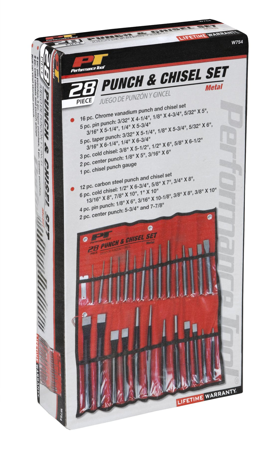 Performance Tool W7540 28-Piece Punch and Chisel Set - Strong 6150 Chrome Vanadium Steel, Heat Treated and Tempered, with Storage Tray Included Performance Tool