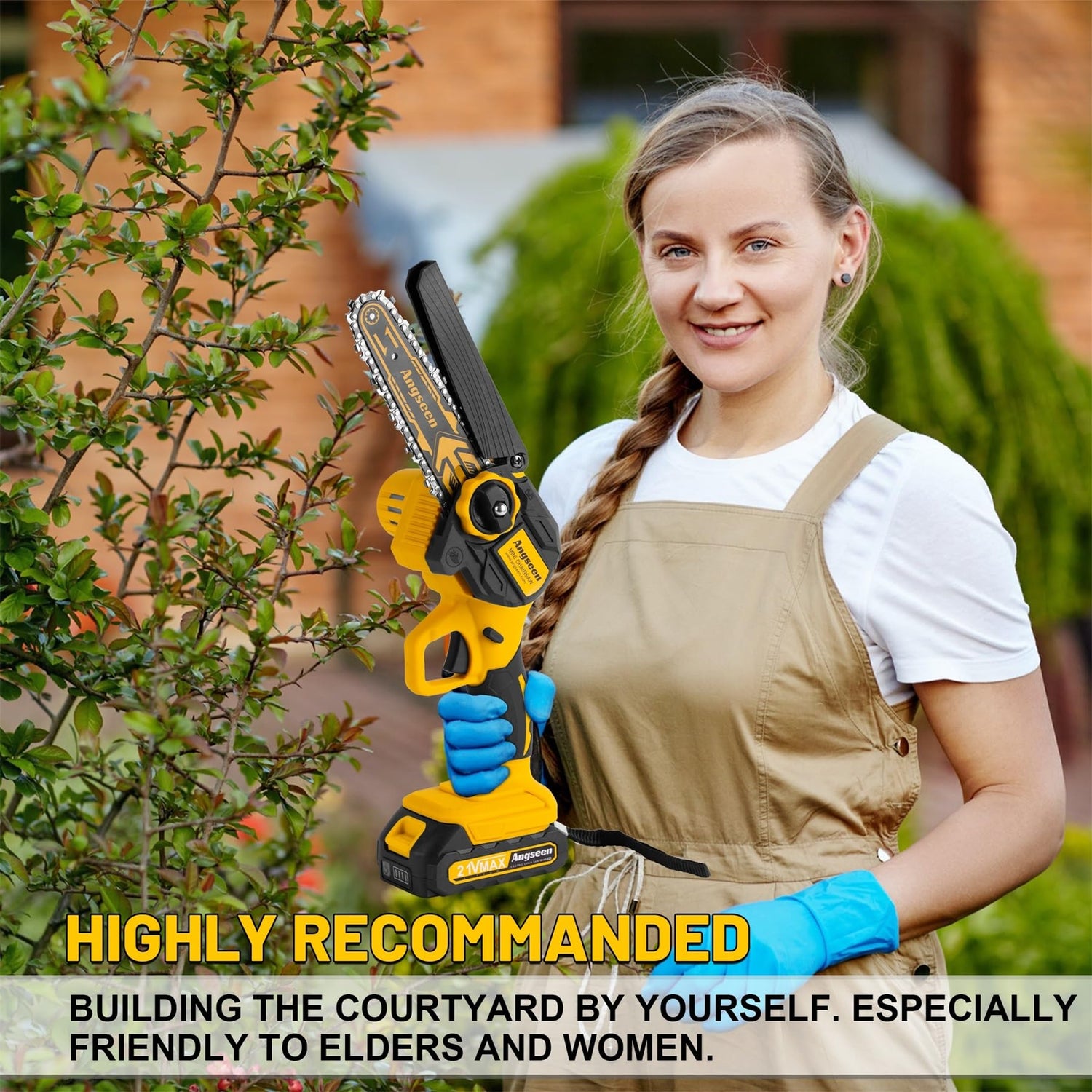 Angseen Mini Chainsaw Cordless 6Inch, Chain Saw Electric Chainsaw Battery Powered with Auto Chain Regulator & Auto Oiler, 800W Super Battery Chainsaw Angseen