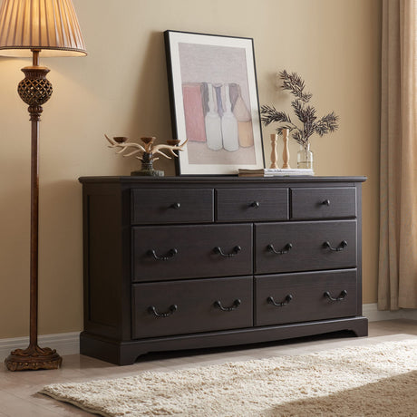 T4TREAM 7 Drawers Dresser Chests for Bedroom, Wood Rustic Tall Chset of Drawers,Dressers Organizer for Bedroom, Living Room,Hallway, Espresso T4TREAM