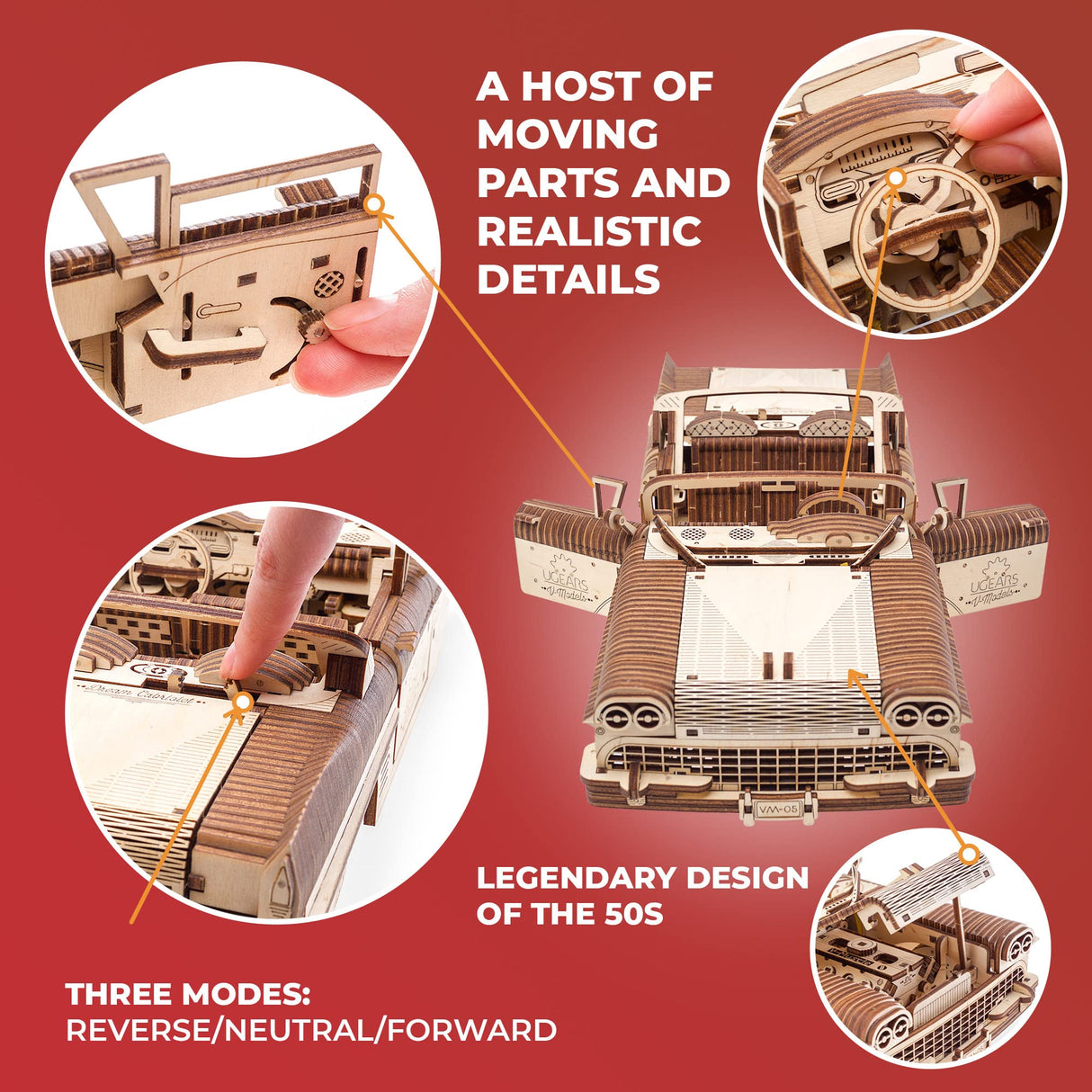 UGEARS Mechanical Wooden 3D Puzzle Model Dream Cabriolet VM-05 Father's Day Gift Idea UGEARS
