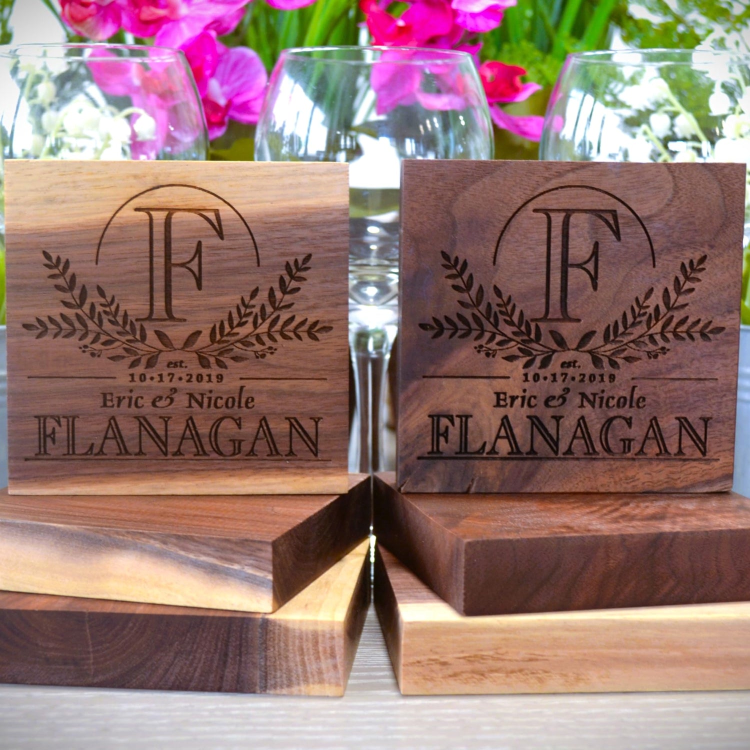 Personalized Cutting Board Wedding Gift – Walnut Live Edge Wood Customized Monogramed Bride Groom Unique Engraved Rustic Elegance Display Newlywed GK Grand Personal-Touch Premium Creations
