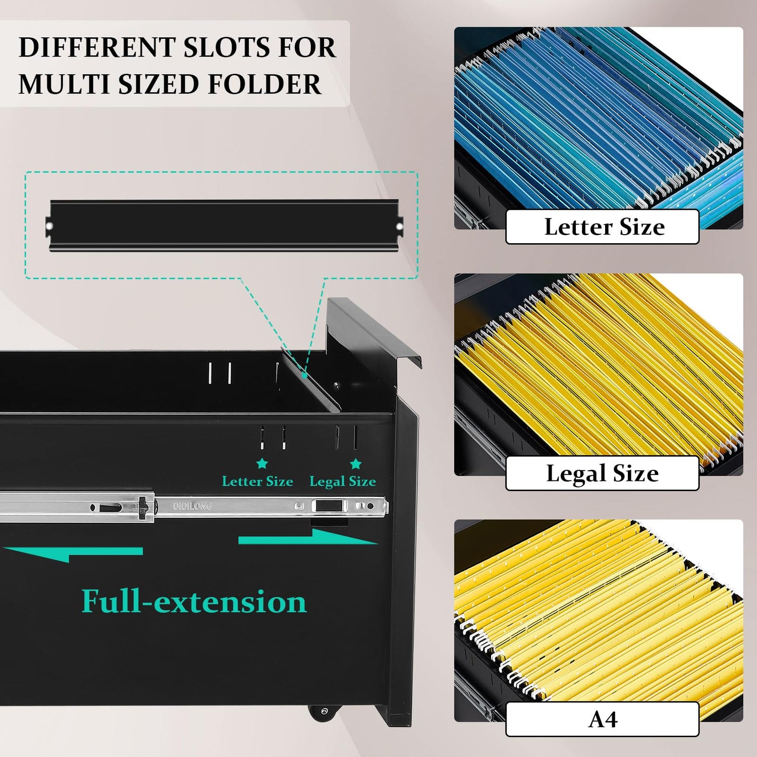 GOOGIC 3-Drawer Mobile File Cabinets Rolling Metal Filing Cabinet for Legal & Letter File Anti-tilt Design with Lock Under Desk Office Drawers Fully GOOGIC