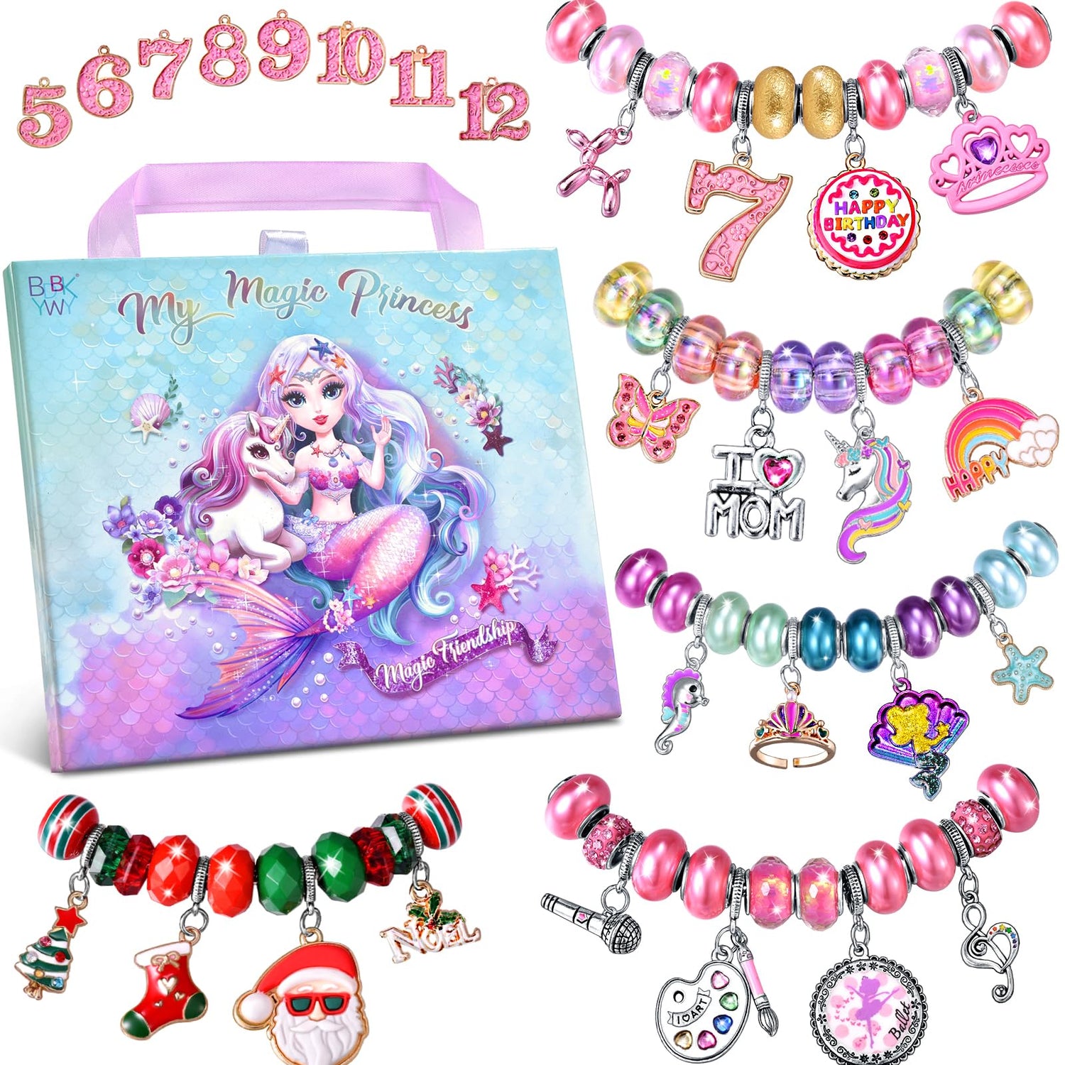 Girls Charm Bracelet Making Kit: Mermaid Jewelry Supplies Make Set Charm Bracelets Kits DIY Art Craft Set Girl Toys Age 5 6 7 8 9 10 11 12 Year Old BDBKYWY