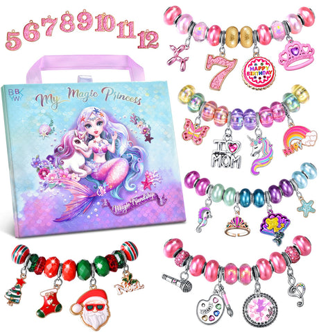 Girls Charm Bracelet Making Kit: Mermaid Jewelry Supplies Make Set Charm Bracelets Kits DIY Art Craft Set Girl Toys Age 5 6 7 8 9 10 11 12 Year Old BDBKYWY
