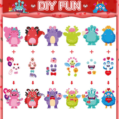 36 Packs Valentine's Day Monster Craft Ornaments Kit for Kids DIY Monster Paper Craft Make Your Own Ornament for Kids Hanging Kids Valentines Day