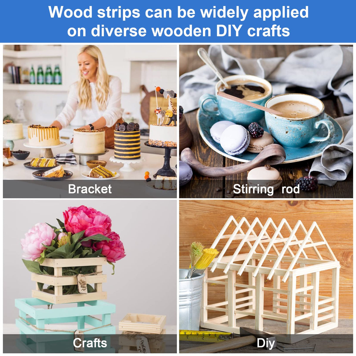 444 Pieces Wood Strips Balsa Square Wooden Dowels 1/8 Inch, 3/16 Inch, 1/4 Inch, Square Dowel Rods 12 Inch Hardwood Unfinished Wood Sticks for Crafts Piklodo