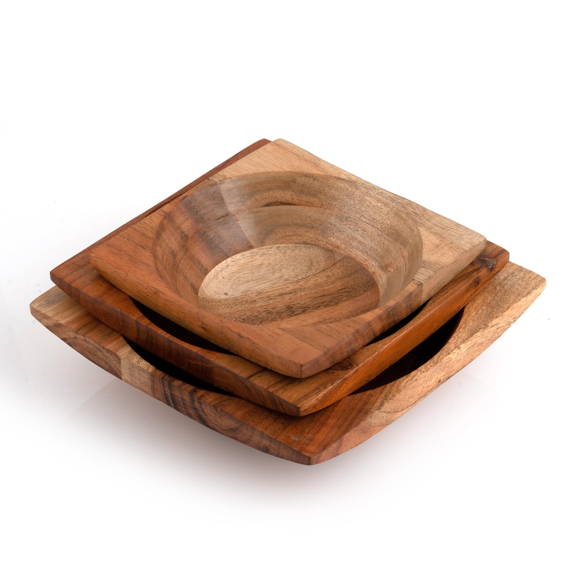 WEBHUSHI Acacia Wood Nesting Square Set 3 Serving Bowl 8”, 7”, 6” Mix size Stackable little Dish for Prep Salad Snack, Nuts,Wasabi Dip sauce Salsa - WoodArtSupply