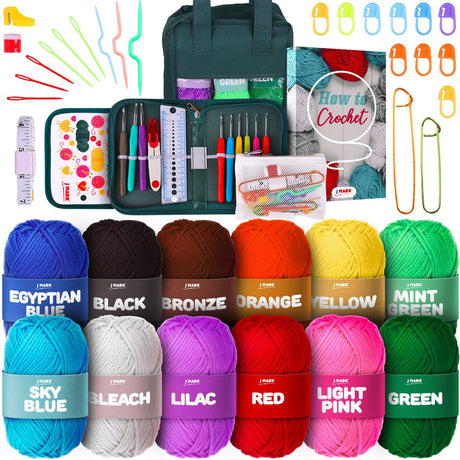 J MARK Acrylic Crochet Kit for Beginners – Premium Crochet Starter Kit for Adults Bundle J MARK