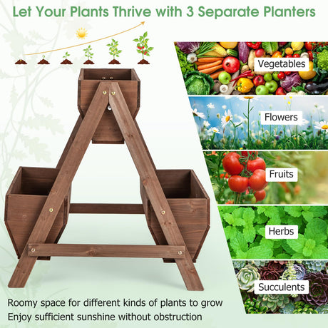 Giantex Vertical Raised Garden Bed, 3 Wood Planter Boxes for Flower Vegetable Fruit Herb, Freestanding Garden Planter with Drain Holes, Elevated Giantex