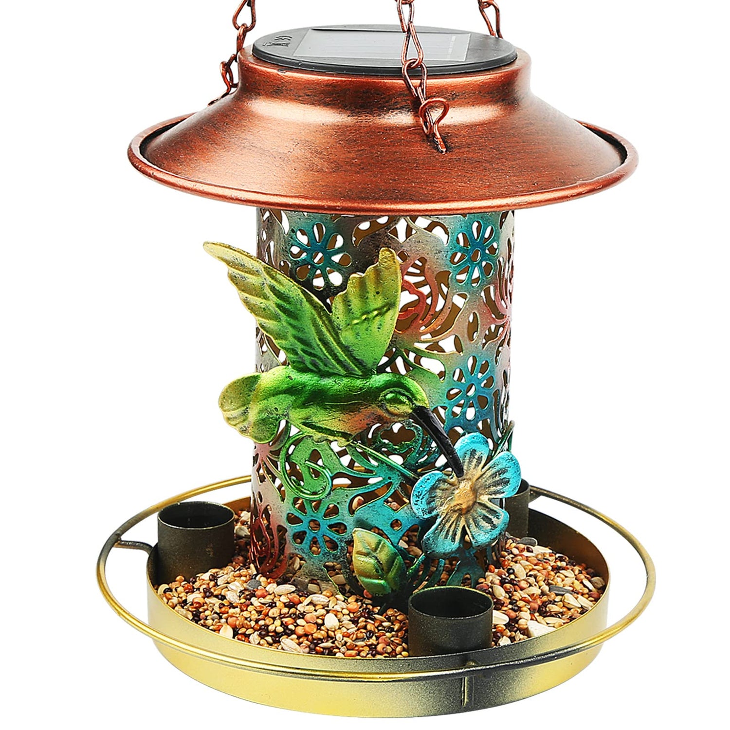 PENXUA Solar Bird Feeder for Outdoors Hunging, Gifts for Mom Grandma Women, Metal Waterproof Outside Wild Bird Feeders,Cardinals Feeders, Gifts for PENXUA