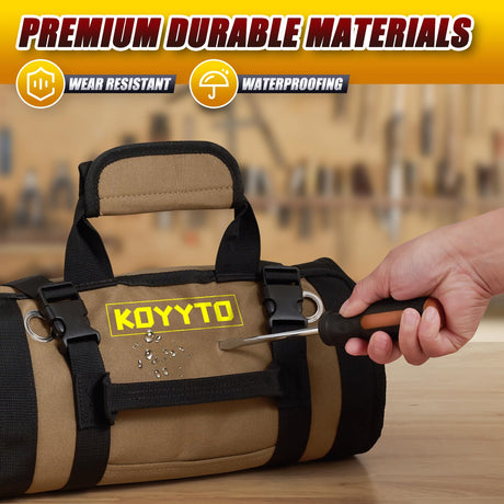 Gift for Men,Premium Tool Roll up Bag - Heavy Duty Small Tool Bag Organizer and Storage with W/Detachable Pouches,Waterproof Oxford Cloth,Suitable KOYYTO