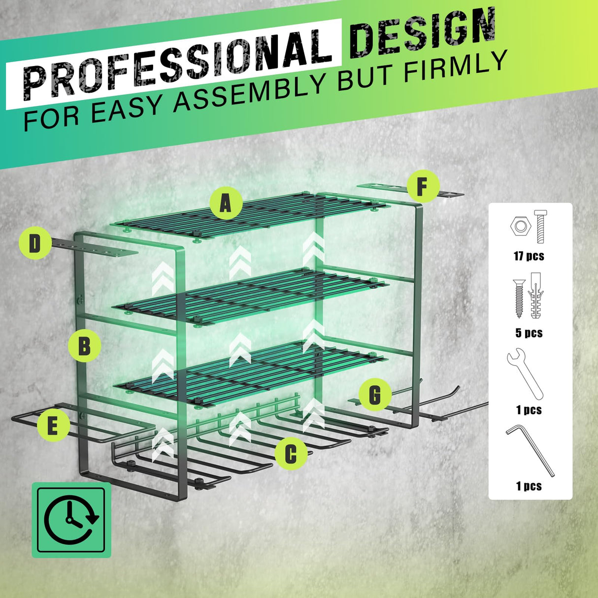 SUNALLY Power Tool Organizer, 4 Drill Holder Wall Mount, Garage Tool Organizer and Storage with Screwdriver Holder, Garage Organization, 4 Layer SUNALLY