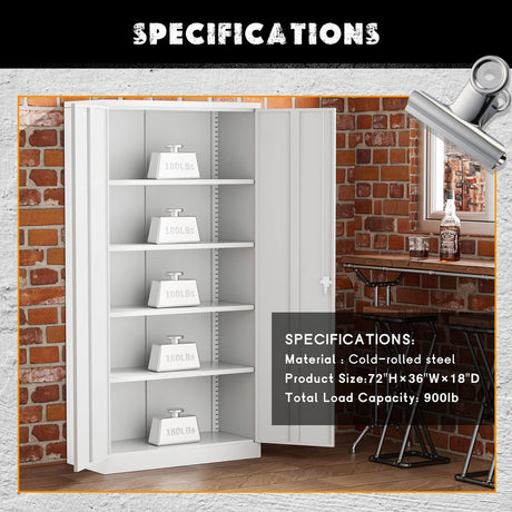 Greenvelly White Metal Storage Cabinet, 72" Steel Locking Cabinet with Doors and 4 Adjustable Shelves, Tall Tool Cabinets Lockable File Cabinet for Greenvelly