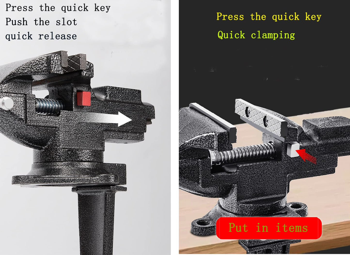 Dual-Purpose Combined Bench Vise or Table Vise, multifunctional jaw, Universal Rotate 360° Work Clamp-On Visewith Quick Adjustment, 3.3" black - WoodArtSupply