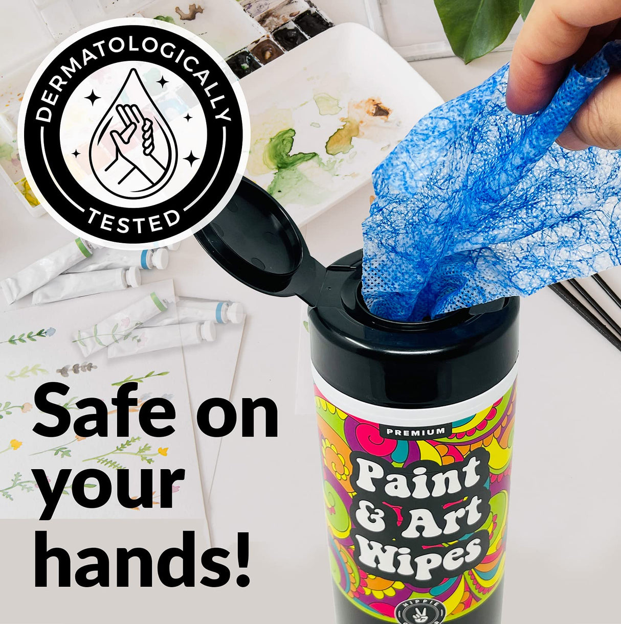 Paint & Art Wipes Paint Remover Wipes Cleaner Epoxy Glue Stains Latex, Acrylic Hand Cleaner and Plastic, Metal or Wood Surfaces, Floors, Brushes, HIPPIE CRAFTER