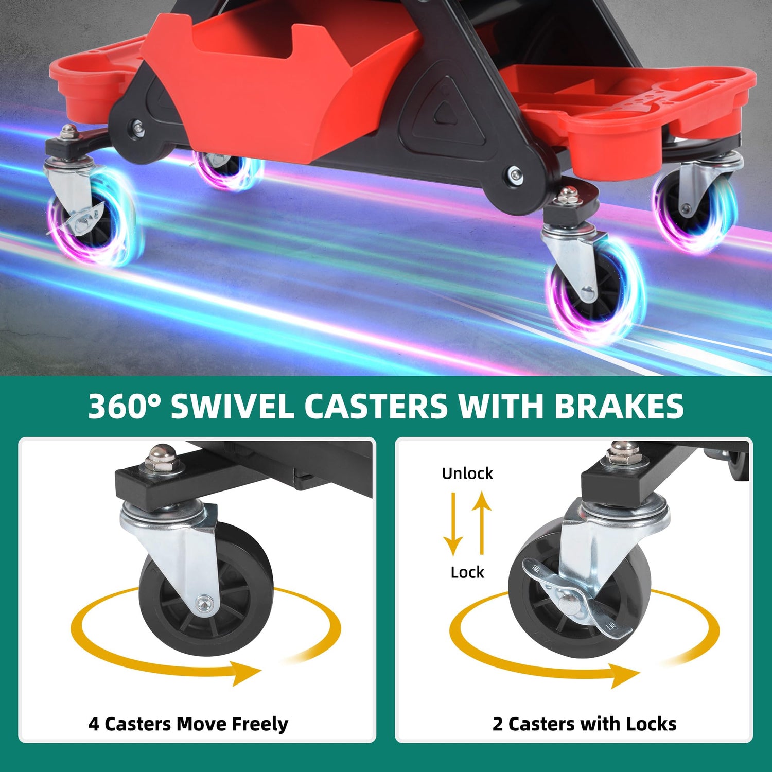 YITAHOME Mechanic Stool 330 LBS with Wheels, Heavy Duty Rolling Mechanics Seat, Rolling Tool Seat for Automotive Auto Repair YITAHOME