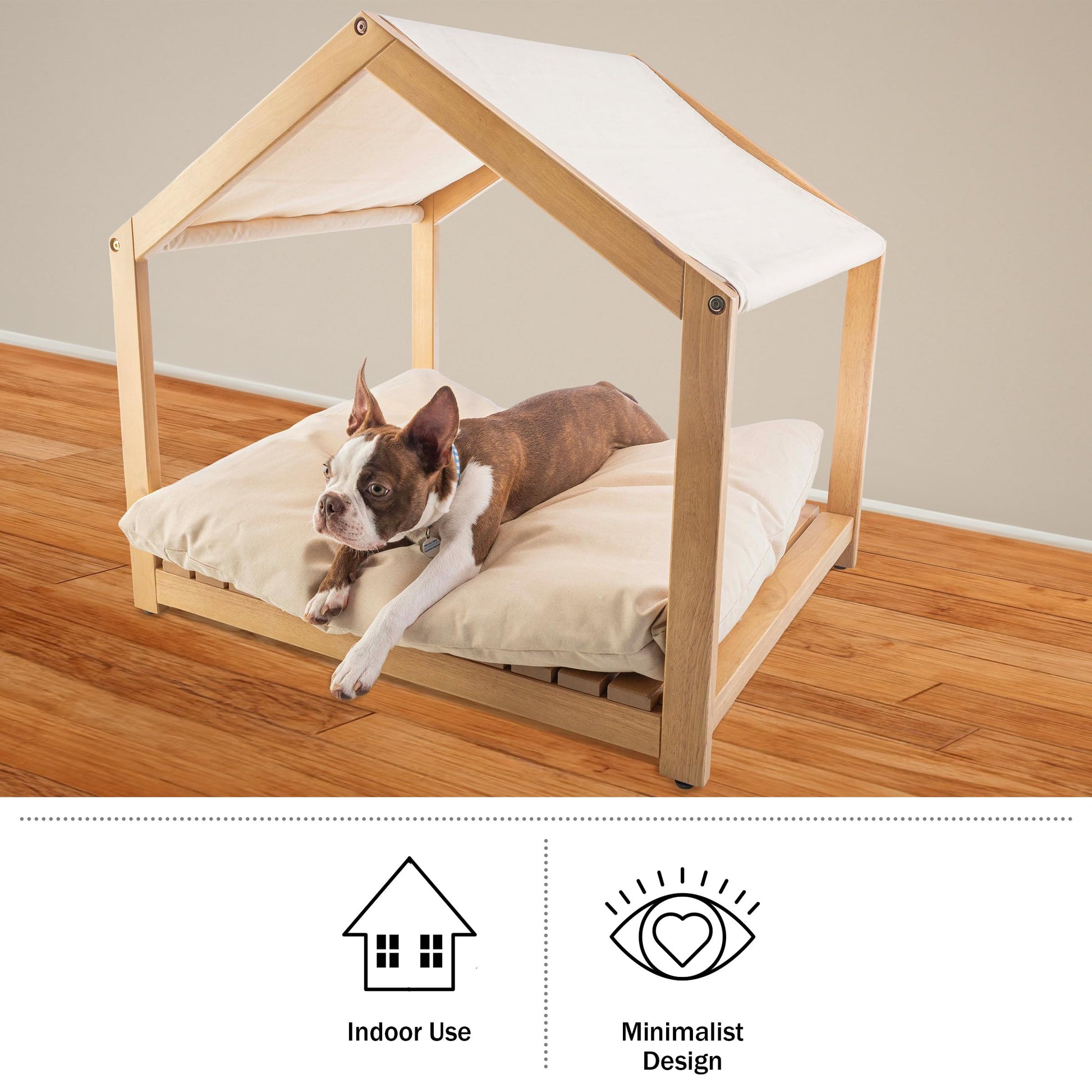 Dog House - 30x24-Inch Indoor Dog House with Soft Cushion and Adjustable Canopy - Wood Dog Furniture for Small to Medium Pets up to 70lbs by PETMAKER - WoodArtSupply