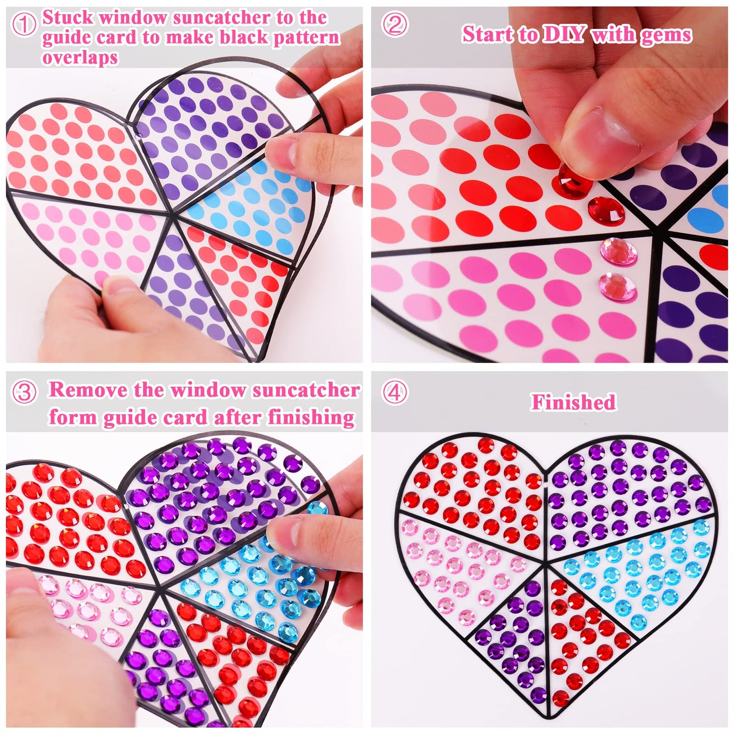 Valentines Day Gift for Kids, Valentine's Day Arts and Crafts, Sun Gemmers Art Crafts Suncatcher Kits for Children Teenagers Kids at 6-8, DIY Diamond chiazllta