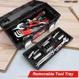 MAXPOWER 16 inch Tool Box with Removable Tray, Portable Toolbox with Stainless Steel Handle & Doule Metal Latch, Rated up to 33 Lbs MAXPOWER
