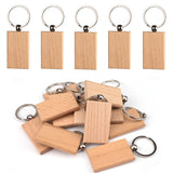 ASUNFO Pack of 20 Rectangle Wood Blanks Keychain Unfinished Wooden Blank Key Chain Chains for Engraving Crafts Ornament ASUNFO