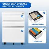 FLEXISPOT 3 Drawer Mobile File Cabinet for Home Office Under Desk Storage, Filing Cabinet with Lock Keys, File Organizer Cabinet for Legal/Letter/A4 FLEXISPOT