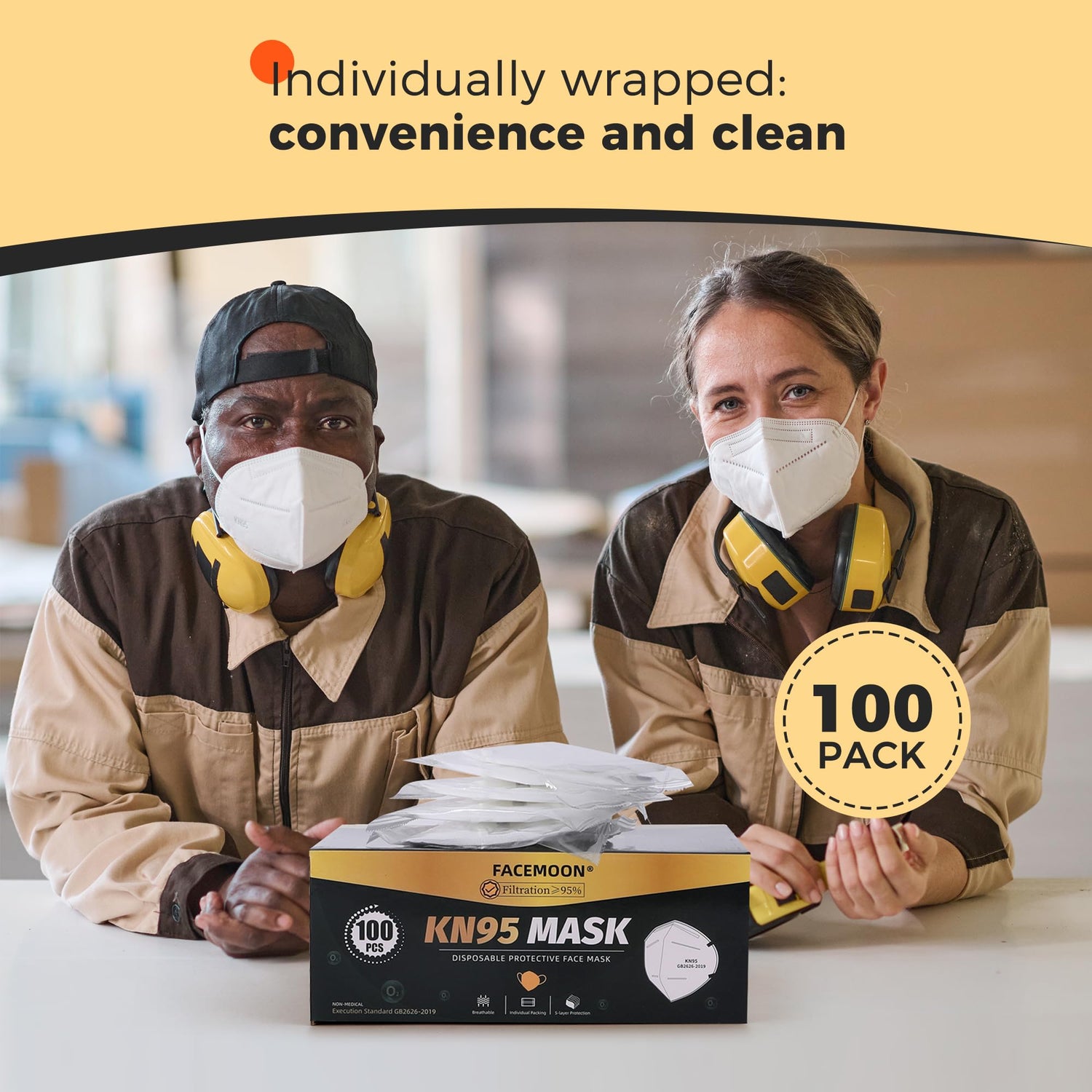 KN95 Face Mask Disposable Adults - 100 Pack Adjustable KN95 Mask 5 Layer Protection Breathable Comfortable Respirator Women Men KN95 Face Mask FACEMOON