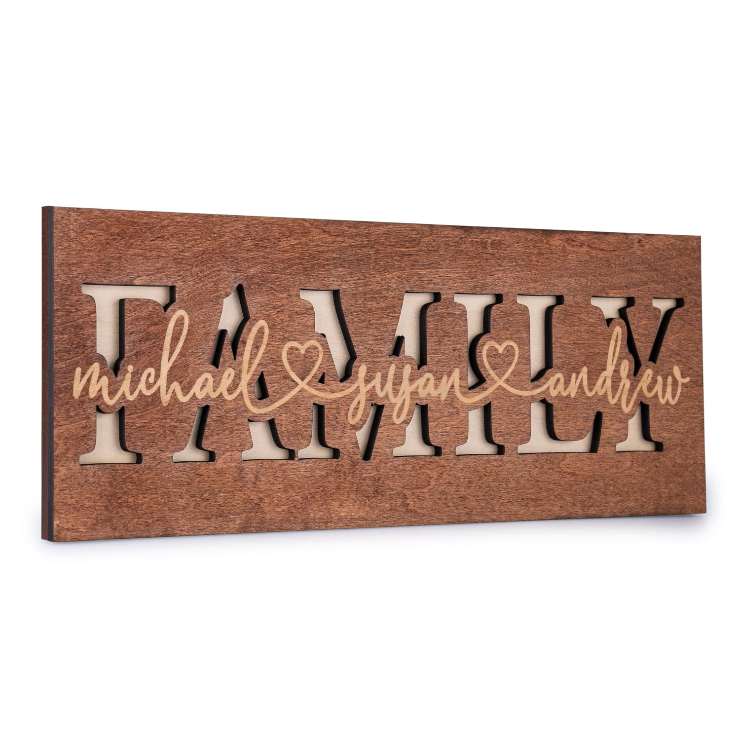FAMILY - Personalized 3D Family Sign w/Names - 4 Wooden Colors, 2 Size ...
