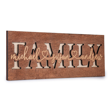 FAMILY - Personalized 3D Family Sign w/Names - 4 Wooden Colors, 2 Sizes - Decorative Wooden Wall Decor, Custom 3D Family Wood Sign, Customized Family Lara Laser Works