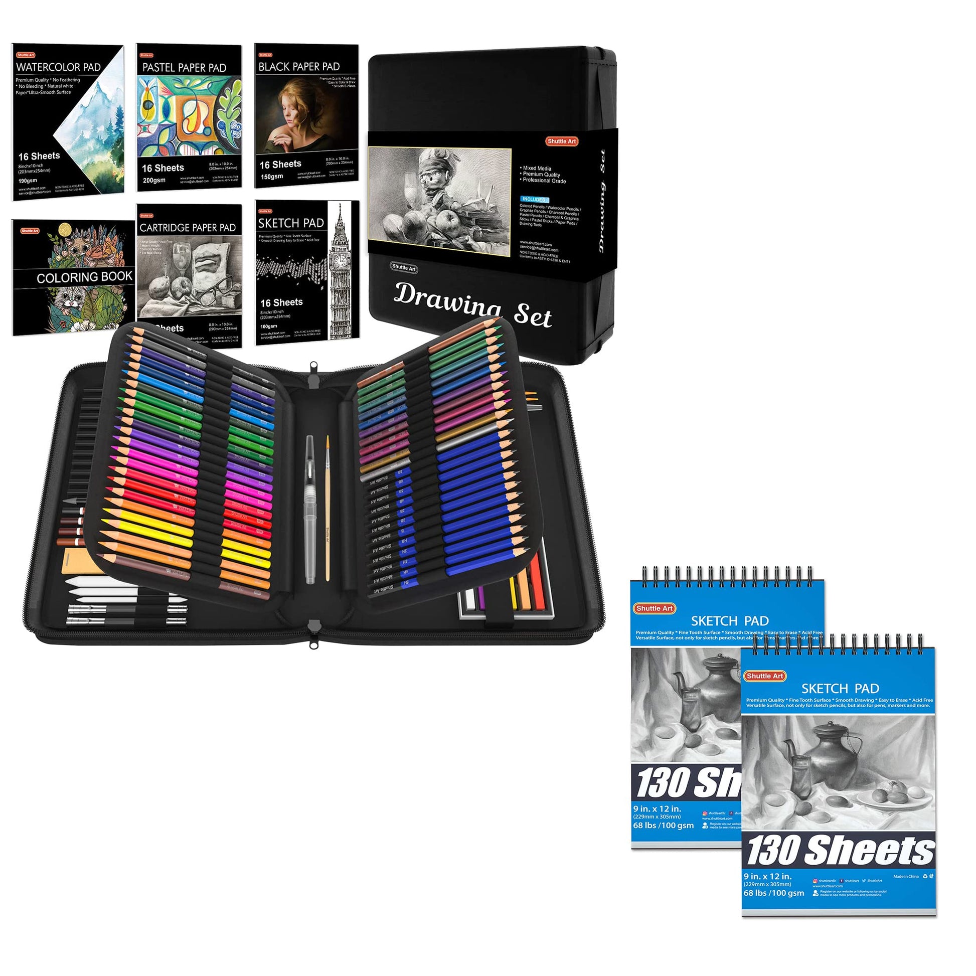 Shuttle Art Drawing Kit and Sketch Pad Bundle, Set of 116 Pack Complete  Drawing Kit +260 Sheets Sketch Pad