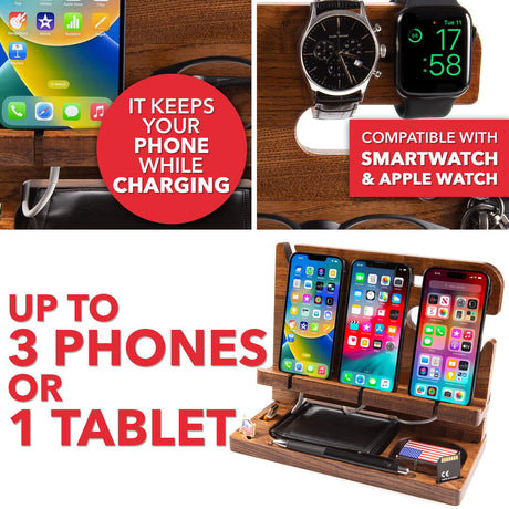 GRETAOTO Personalized Wood Docking Station for Cell Phone, Tablet, Wallet, Watch, Keys, Desk Nightstand Organizer, Valentines Day, Gifts for Men GRETAOTO
