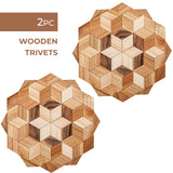 Wooden Trivets for Hot Dishes - 2 pcs Natural Handmade Wood Trivet Mat - Sturdy and Durable 7.5'' Kitchen Hot Pads - Wooden Trivet Frame for Hot Pots KIBS group