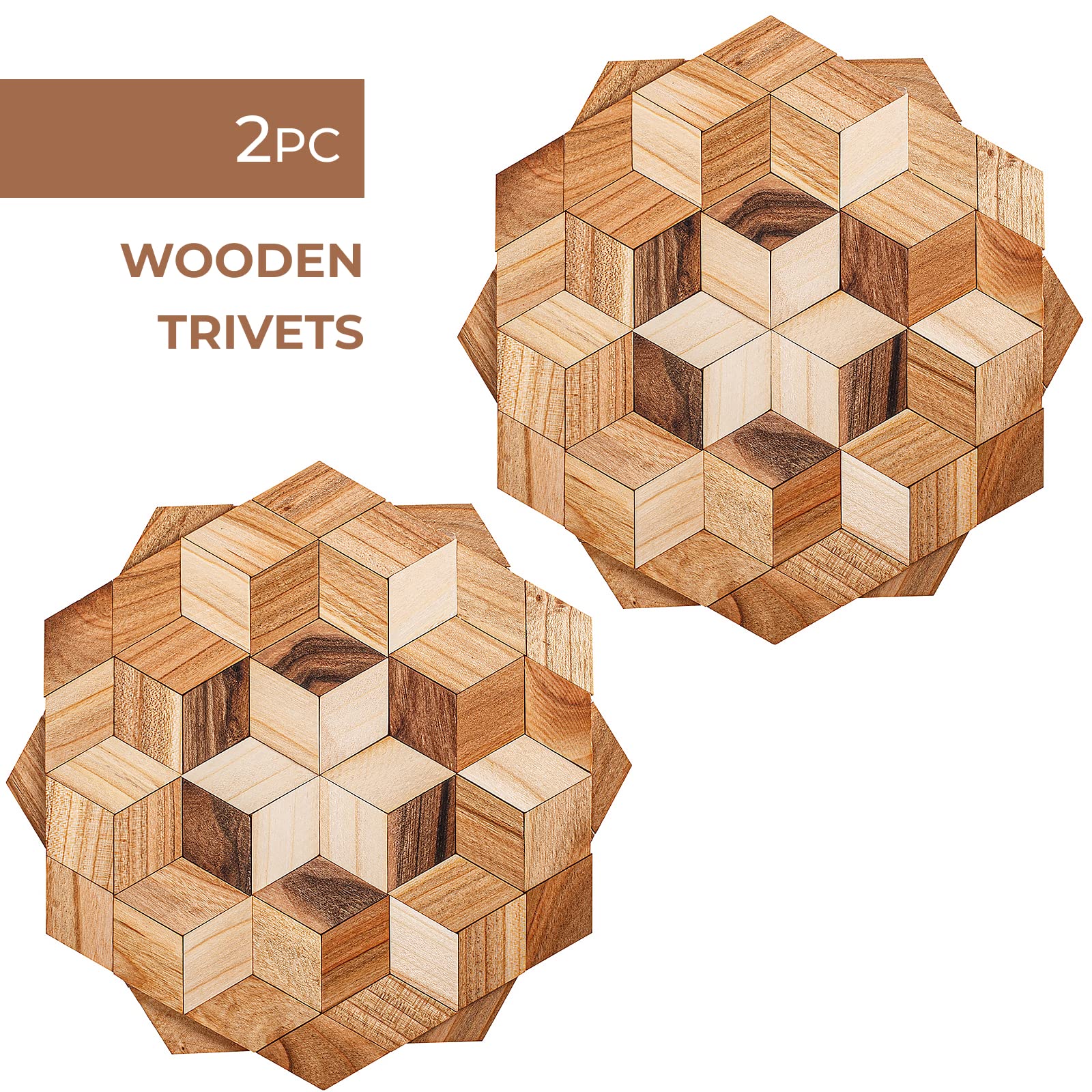 Wooden Trivets for Hot Dishes - 2 pcs Natural Handmade Wood Trivet Mat - Sturdy and Durable 7.5'' Kitchen Hot Pads - Wooden Trivet Frame for Hot Pots - WoodArtSupply