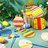 Foilswirl 30 Sets Wooden Easter Ornaments to Paint 5" DIY Unfinished Easter Egg Wood Cutouts with Grass Raffia Paper Shreds and Acrylic Paints with Foilswirl
