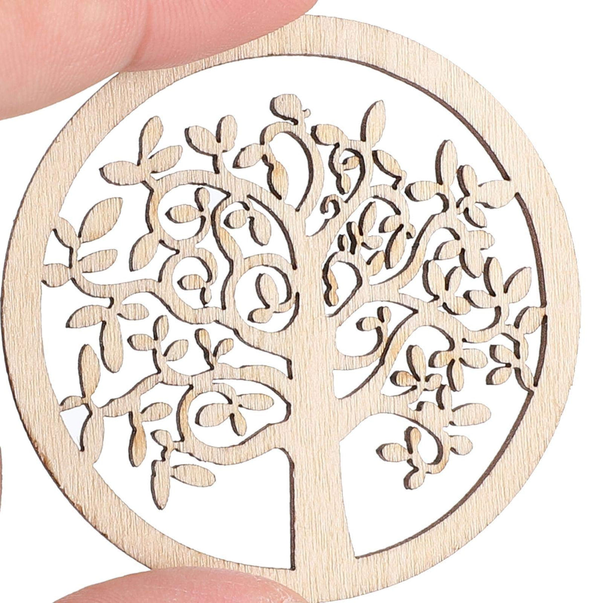 48Pcs Organic Tree of Life, Mini Round Tree of Life Unfinished Wooden Plaque Wooden Tree Shape Craft Blank for Christmas, Wedding, Guestbook, HERCHR