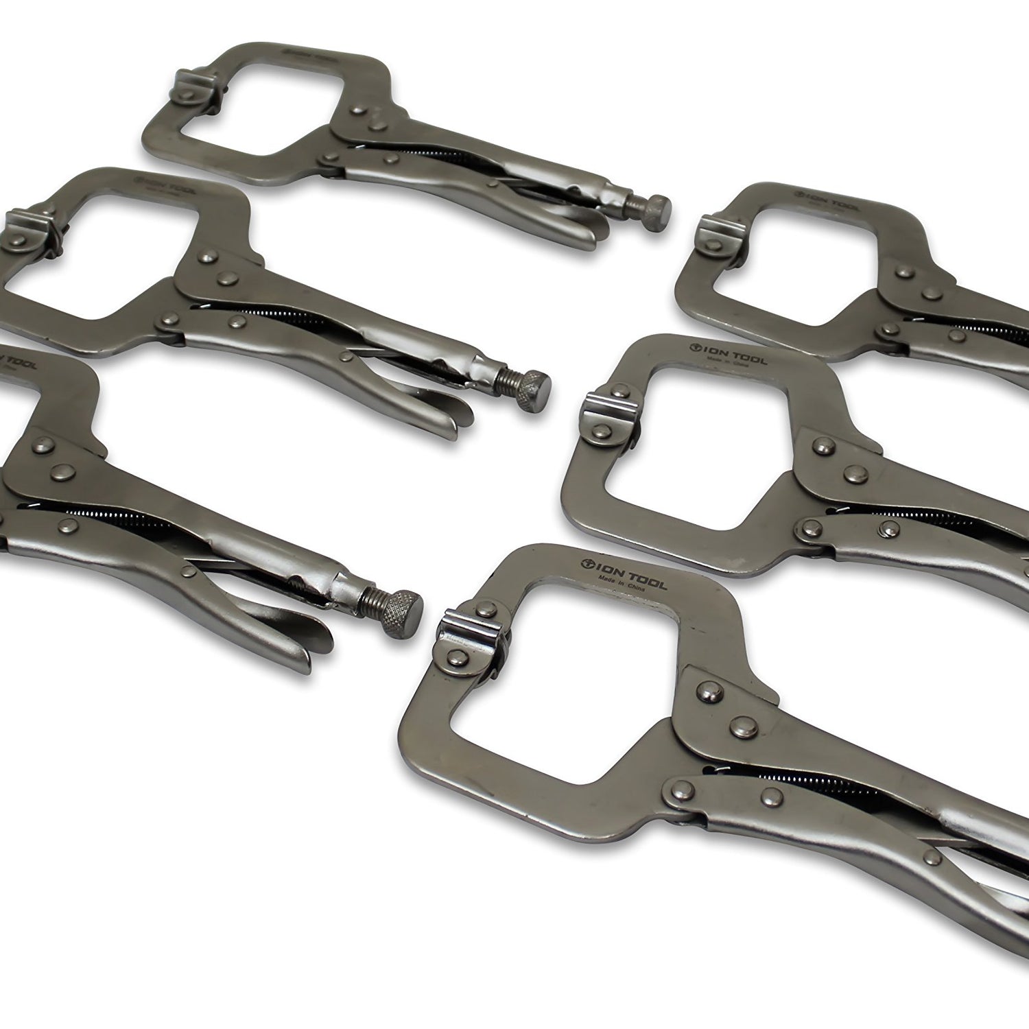 ION TOOL 6 Pack - 11” C-Clamp Locking Pliers, Swivel Pads Ion Tool