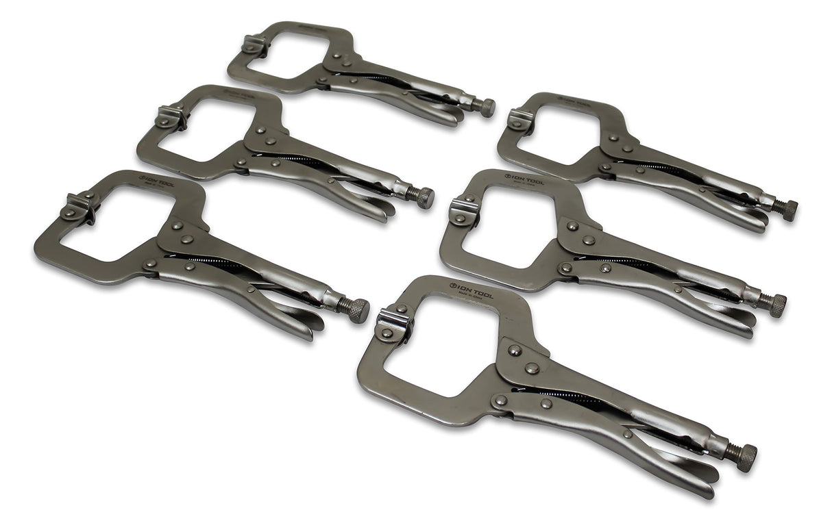 ION TOOL 6 Pack - 11” C-Clamp Locking Pliers, Swivel Pads Ion Tool