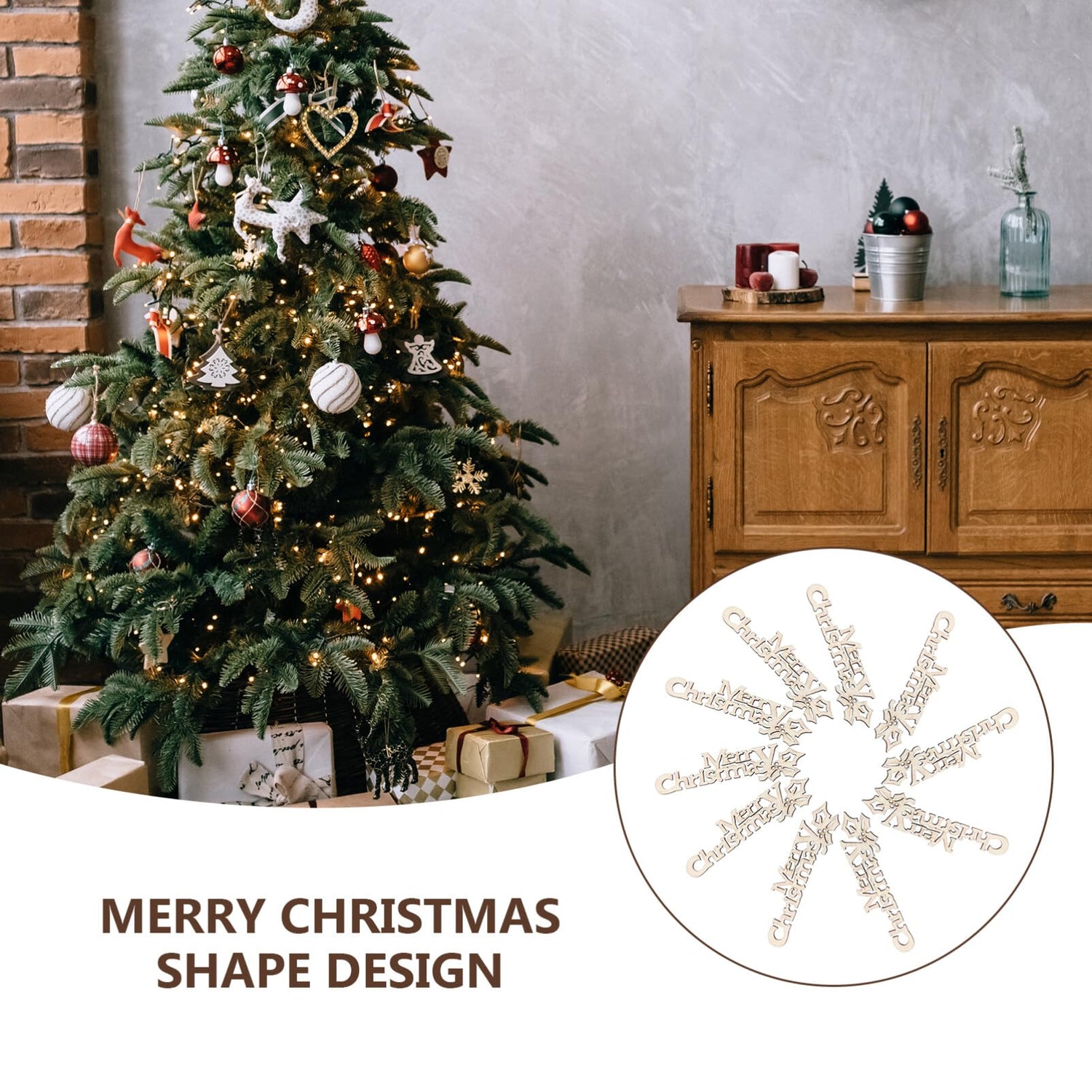 BESTOYARD 20pcs Merry Christmas Wooden Cutout Unfinished Wood Letter Piece Slice Embellishment for DIY Scrapbooking Xmas Sewing Crafts BESTOYARD