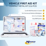MFASCO Vehicle First Aid Kit - Compact Metal Kit - Portable & Mountable - Safety Kit for Commercial Vehicles & Workplace - DOT ANSI OSHA Compliant - MFASCO