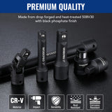 WORKPRO 18-Pieces Drive Tool Accessory Set, Includes Socket Adapters, Socket Extension Bar, Swivel Universal Joints and Impact Coupler, 1/4", 3/8" & WORKPRO