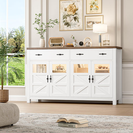 finetones Buffet Cabinet with Storage, 55.1" Large Sideboard Buffet Cabinet, Farmhouse Sideboard Kitchen Cabinet with 2 Drawers and 4 Doors, Wood finetones