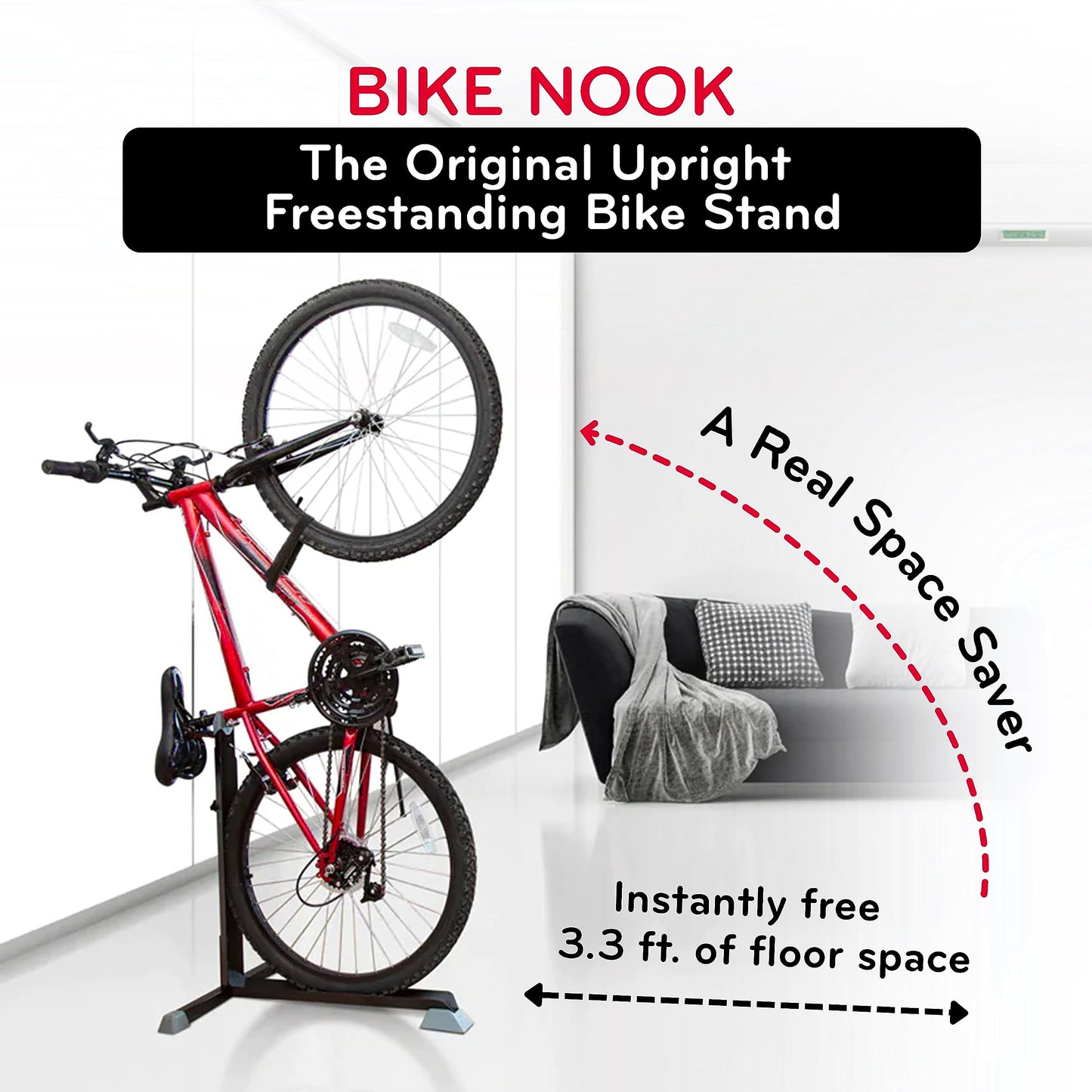 Bike Stand & Vertical Storage Rack by Bike Nook - The Original Vertical Bicycle Floor Stand for Garage Storage and Indoor and Outdoor use, Perfect
