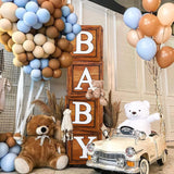 Baby Shower Boxes for Birthday Party Decorations - 4 Wood Grain Brown Blocks with BABY Letter, Printed Letters,First Birthday Centerpiece Decor, Frigg