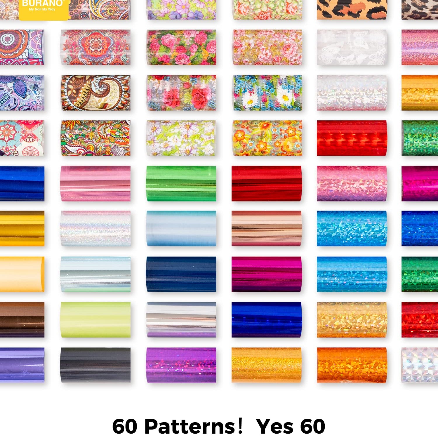 BURANO Nail Art Foil Glue Gel, 15ML 2 Bottles with 60PCS Foils Sticker, Nails Designer Adhesive Transfer Art UV LED Lamp Required BURANO