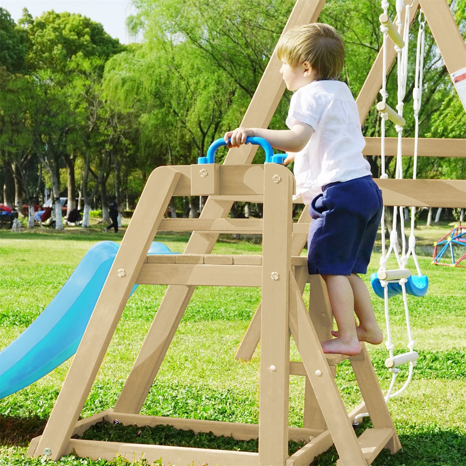 Wooden Swing Set with Slide, Outdoor Playset Backyard Activity Playground Climb Swing Outdoor Play Structure, Ready to Assemble Wooden Swing-N-Slide TURRIDU