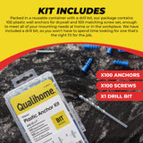Qualihome Ribbed Plastic Drywall Anchor Kit - Wall Anchors and Screws for Drywall Includes Anchors, & Screws, 1 Masonry Drill Bit - Mounting Tolls Qualihome
